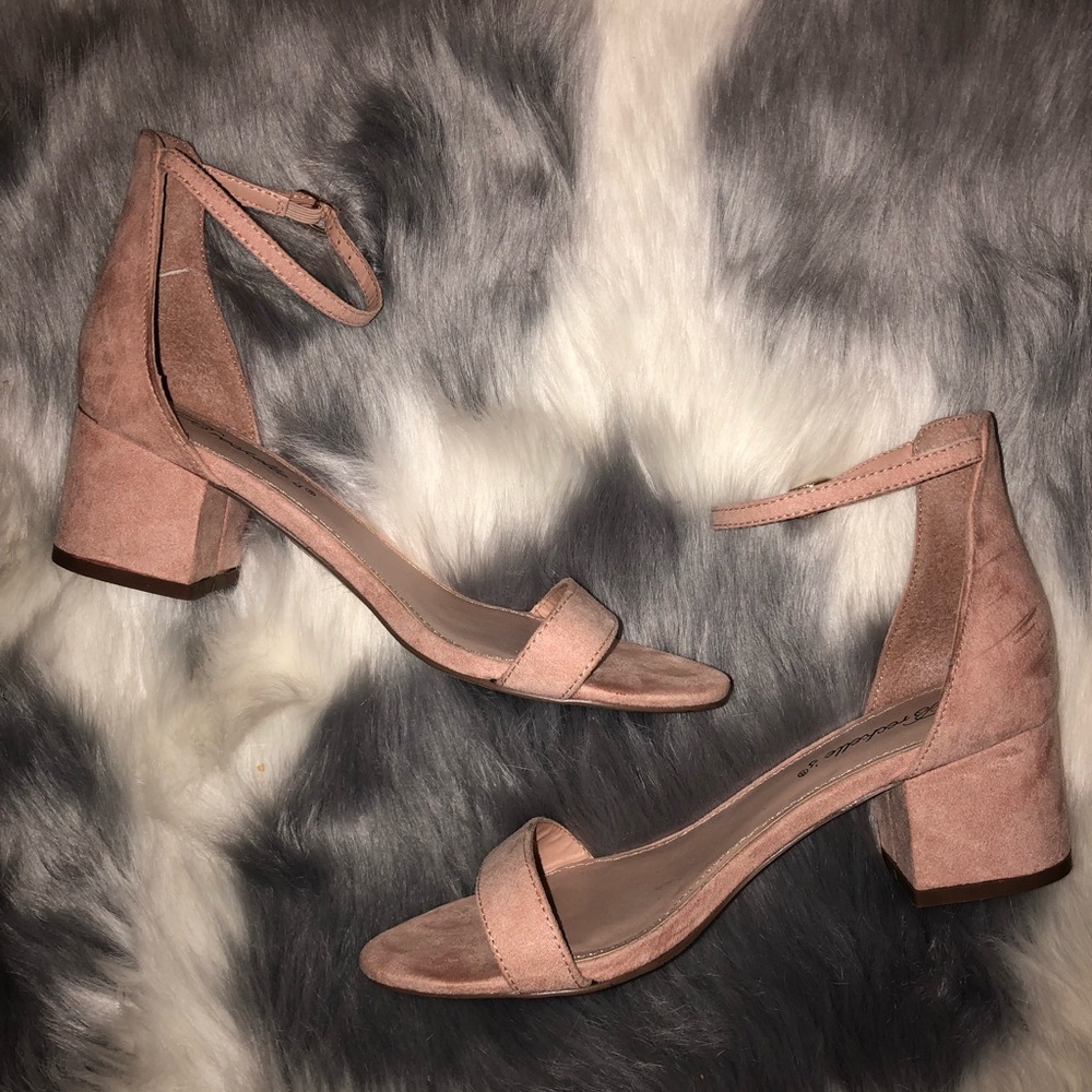 Baby pink block heel sandals